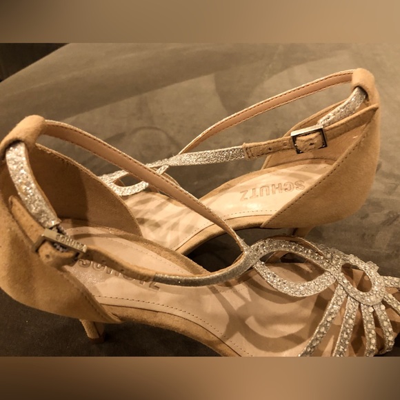 Schutz Tan Suede and Silver Heels-Size 7 - Picture 3 of 5